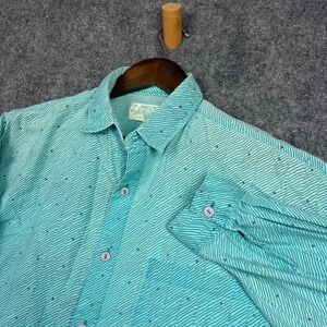 Saturdays Button Down Shirt Mens XL Turquoise Cotton Patterned Long Sleeve 0249